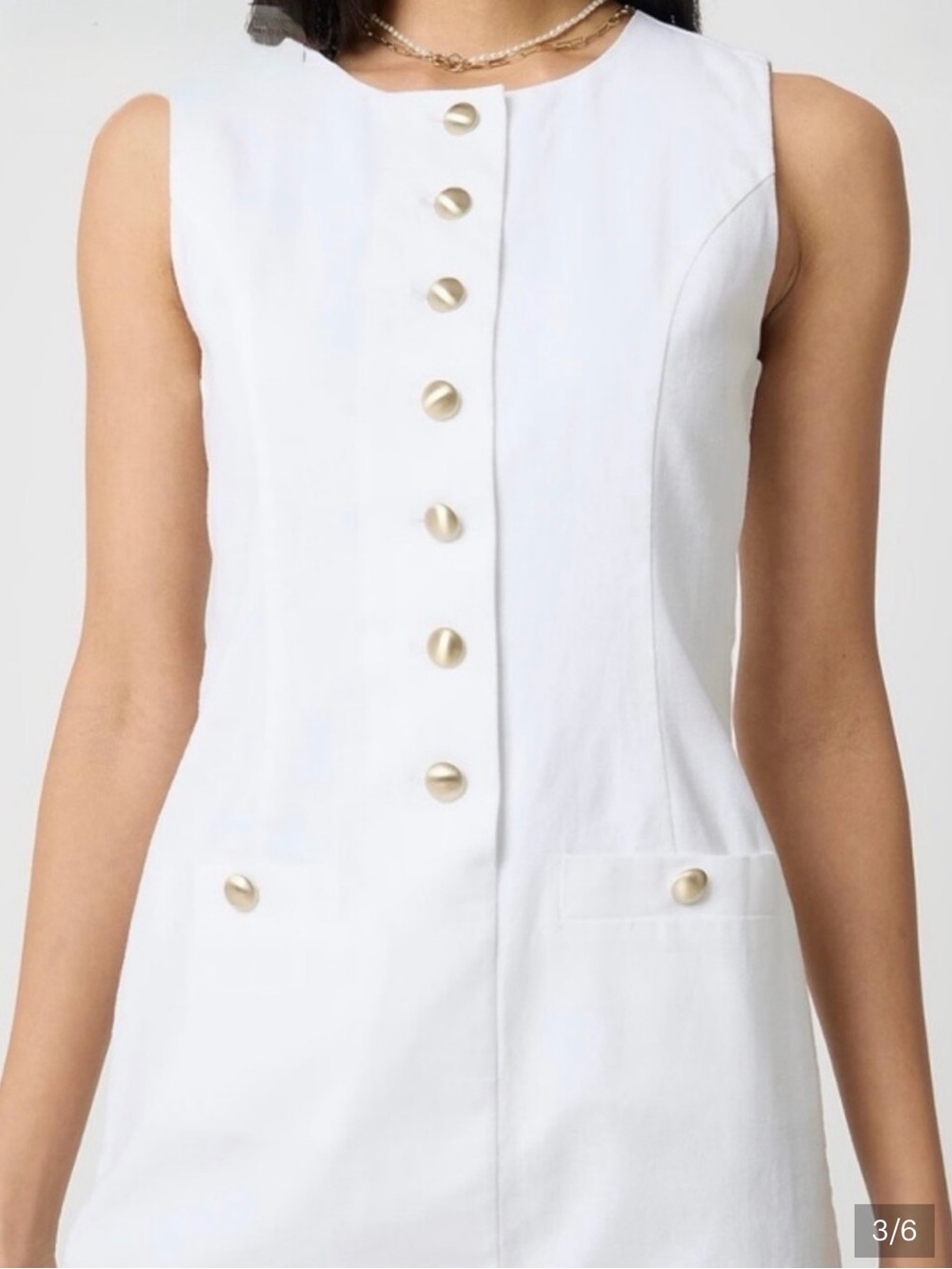 J. Crew Sleeveless White Mini Dress with Gold Buttons